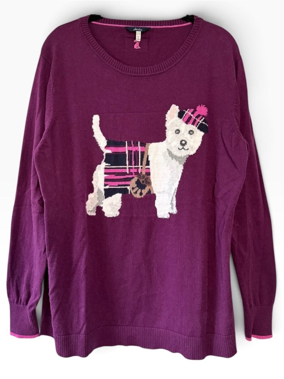 Joules Westie is the Bestie Miranda Crew Neck Sweater Purple White Size 16